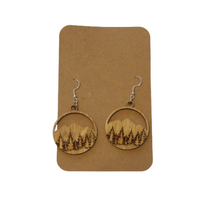 Mountain and Forest Dangle Wooden Earrings