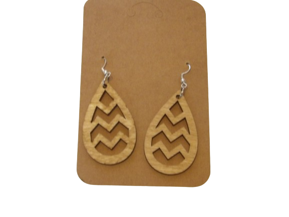 Chevron Teardrop Dangle Wooden Earrings