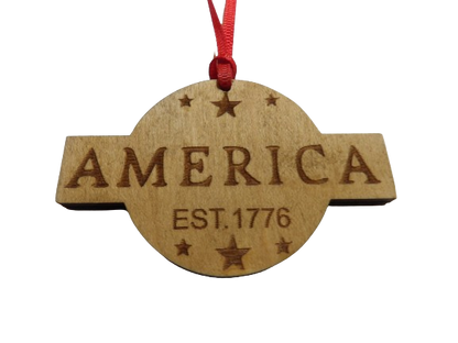 America Established 1776 Wooden Christmas Tree Ornament