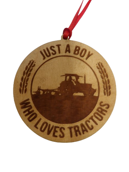 Just A Boy Who Loves Tractors Wooden Christmas Tree Ornament Version 1 - Field