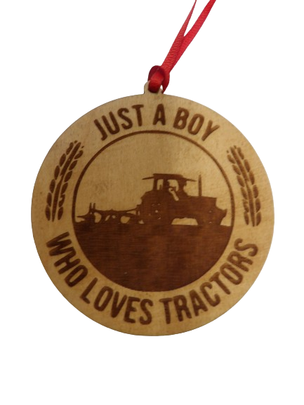 Just A Boy Who Loves Tractors Wooden Christmas Tree Ornament Version 1 - Field