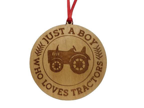 Just A Boy Who Loves Tractors Wooden Christmas Tree Ornament Version 2 - Tractor