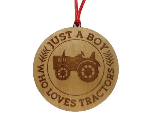 Just A Boy Who Loves Tractors Wooden Christmas Tree Ornament Version 2 - Tractor