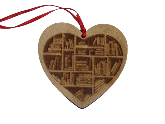Book Lover's Bookshelf Wooden Christmas Tree Ornament