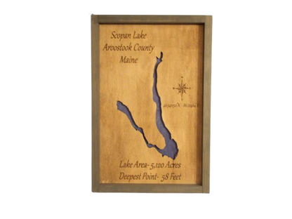 CUSTOM ORDER Framed Lake Map Sign