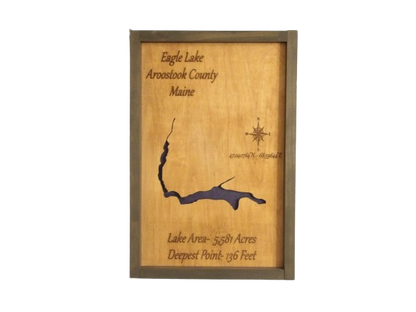 CUSTOM ORDER Framed Lake Map Sign