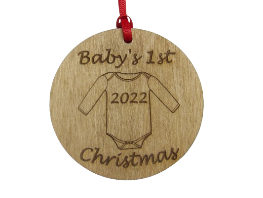 Baby's First Christmas Onesie Wooden Christmas Tree Ornament
