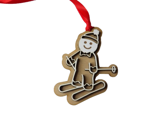 Gingerbread Man on Skis Wooden Christmas Tree Ornament