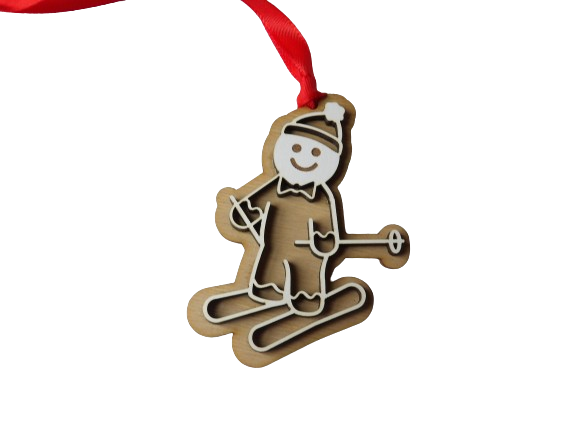 Gingerbread Man on Skis Wooden Christmas Tree Ornament