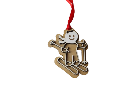 Gingerbread Woman on Skis Wooden Christmas Tree Ornament