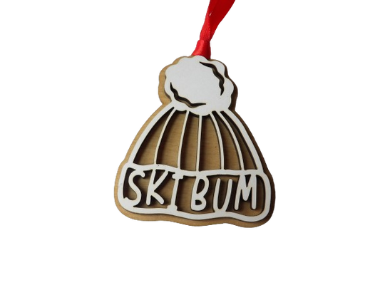 Gingerbread Ski Bum Winter Hat Wooden Christmas Tree Ornament