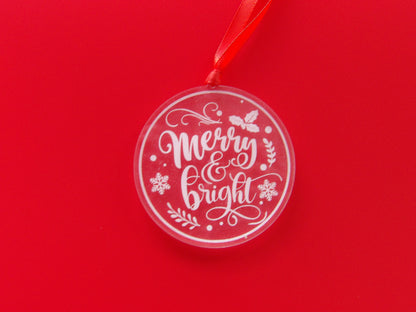 Merry and Bright Acrylic Christmas Tree Ornament