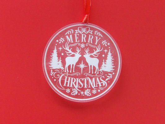 Merry Christmas: Reindeer in the Forest Scene Acrylic Christmas Tree Ornament