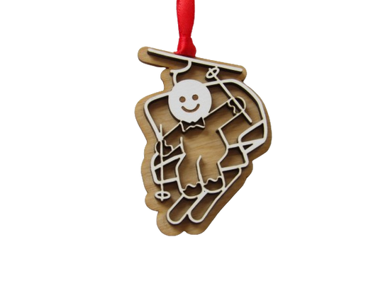 Gingerbread Man on a Ski Lift Wooden Christmas Tree Ornament