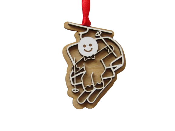 Gingerbread Man on a Ski Lift Wooden Christmas Tree Ornament