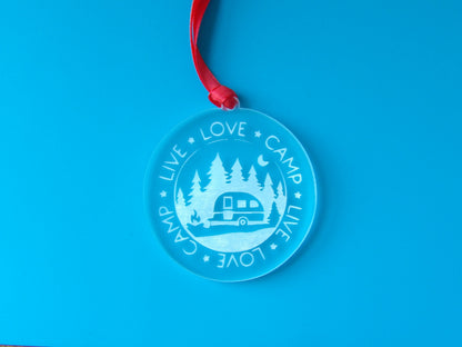 Live Love Camp Clear Acrylic Christmas Tree Ornament