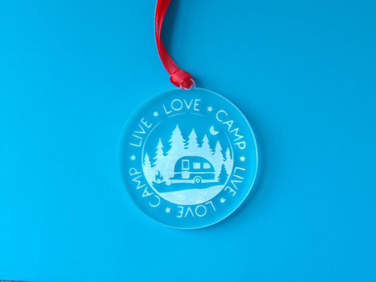 Live Love Camp Clear Acrylic Christmas Tree Ornament