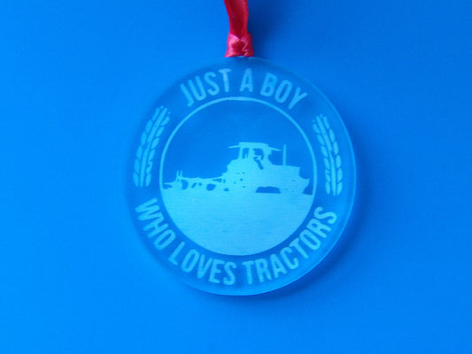 Just A Boy Who Loves Tractors Clear Acrylic Christmas Tree Ornament Version 1 - Field