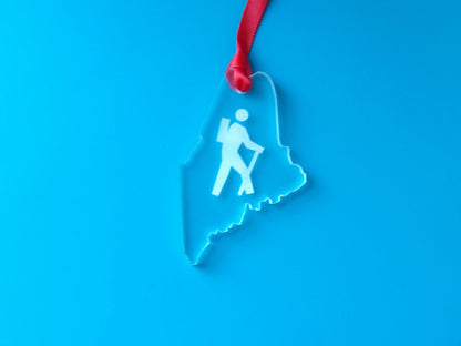 State of Maine Hiker Clear Acrylic Christmas Tree Ornament