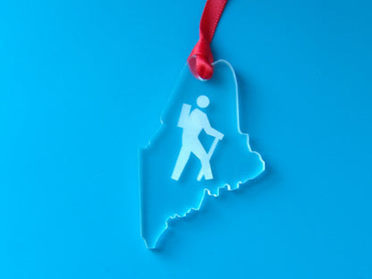 State of Maine Hiker Clear Acrylic Christmas Tree Ornament