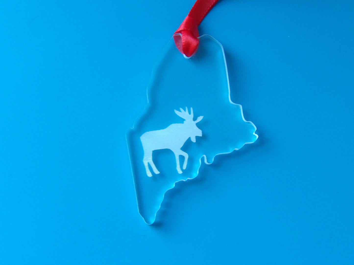 State of Maine Moose Clear Acrylic Christmas Tree Ornament