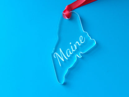 State of Maine Clear Acrylic Christmas Tree Ornament