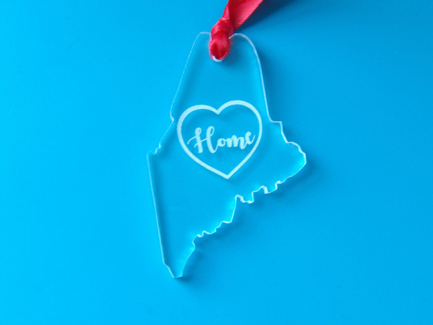 State of Maine Home Heart Clear Acrylic Christmas Tree Ornament
