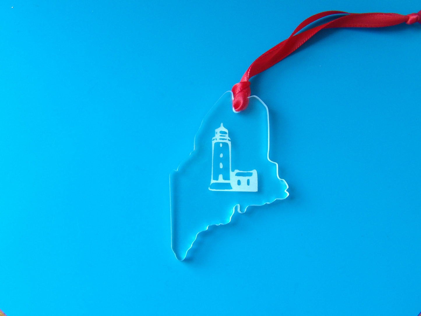 State of Maine Lighthouse Clear Acrylic Christmas Tree Ornament