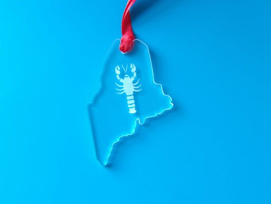 State of Maine Lobster Clear Acrylic Christmas Tree Ornament