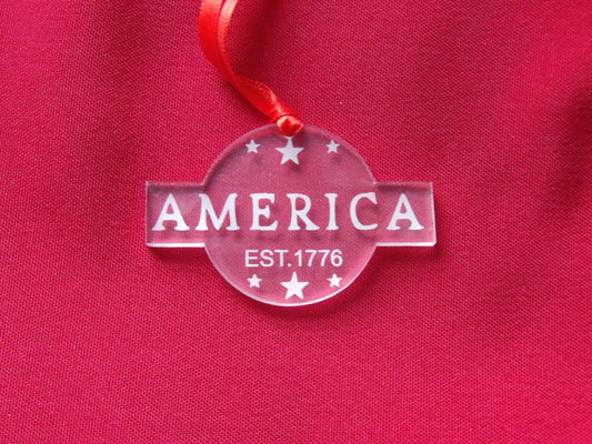 America Established 1776 Clear Acrylic Christmas Tree Ornament