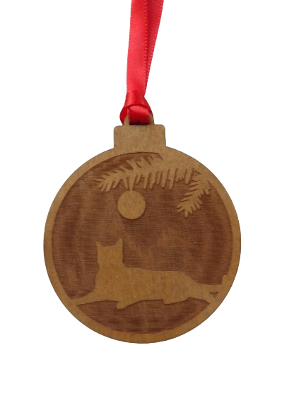 Cat Under the Christmas Tree Wooden Christmas Tree Ornament