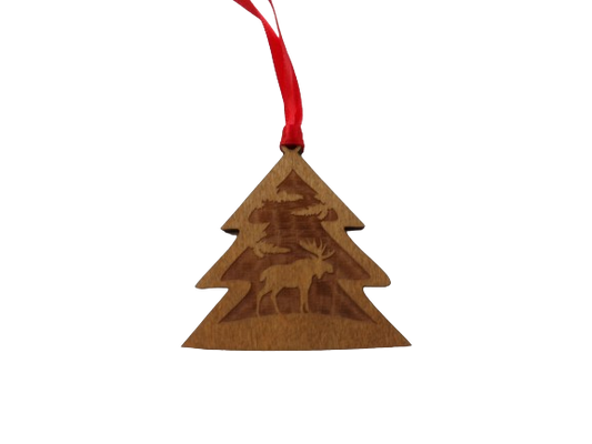 Moose in the Trees Wooden Christmas Tree Ornament