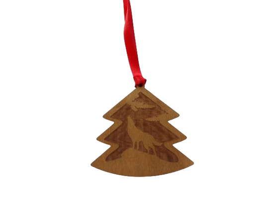 Coyote in the Trees Wooden Christmas Tree Ornament