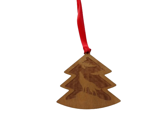 Coyote in the Trees Wooden Christmas Tree Ornament