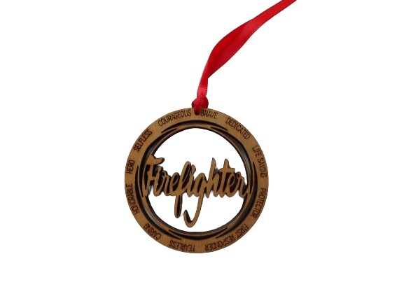 Firefighter One Layer Wooden Christmas Tree Ornament