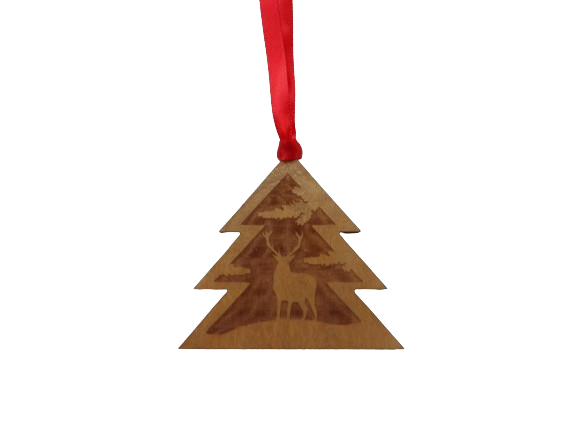 Deer in the Trees Wooden Christmas Tree Ornament