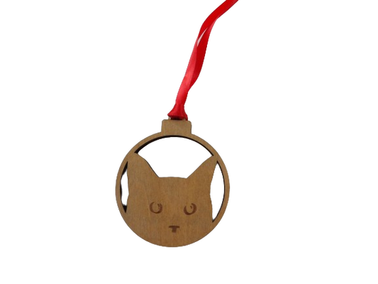 Cat Face Wooden Christmas Tree Ornament