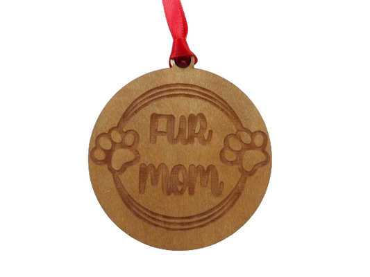 Fur Mom Paw Prints Wooden Christmas Tree Ornament
