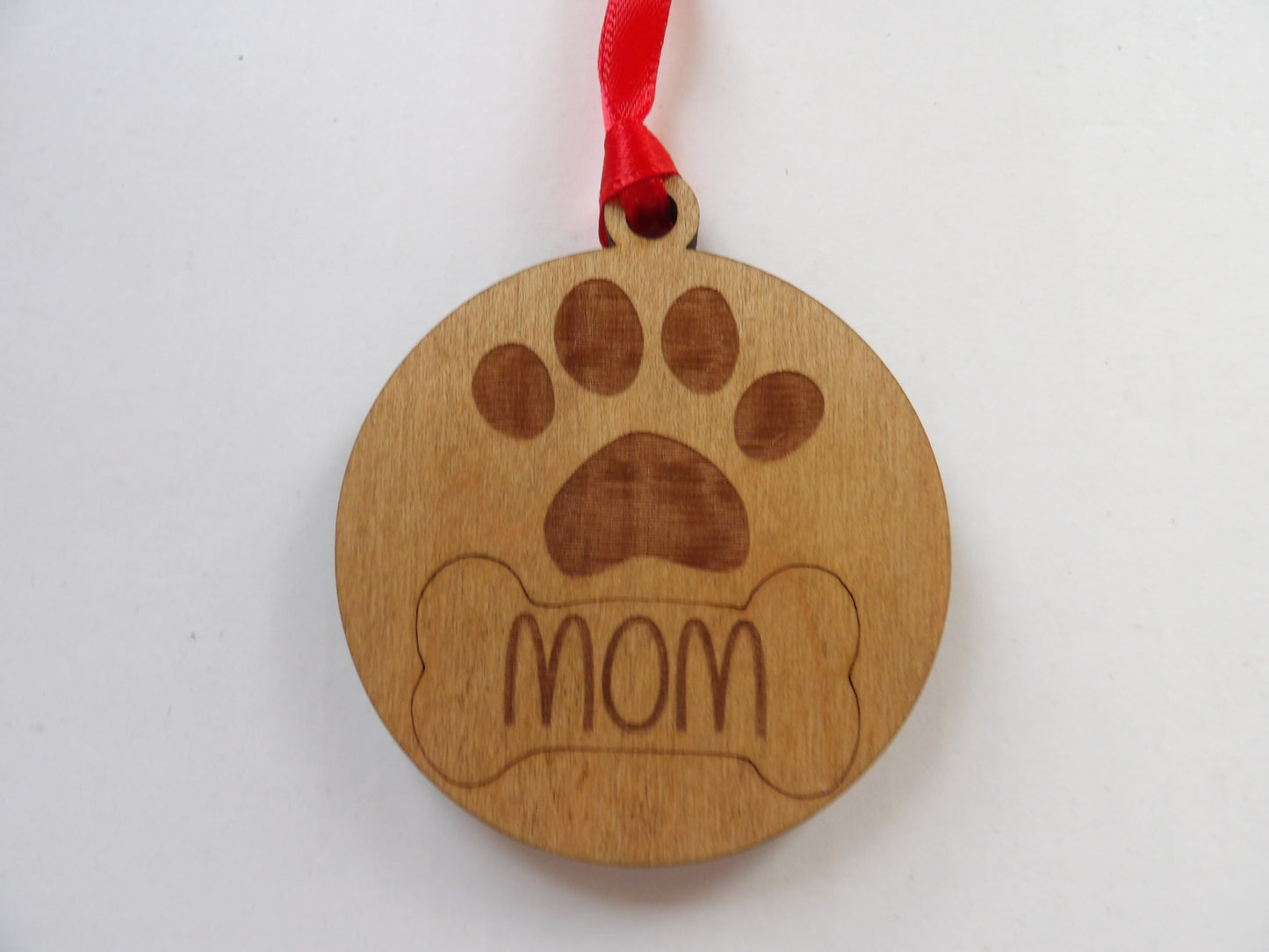 Paw Print and Bone Mom Wooden Christmas Tree Ornament