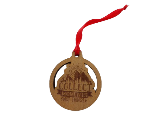 Collect Moments Not Things Mountain Range Wooden Christmas Tree Ornament