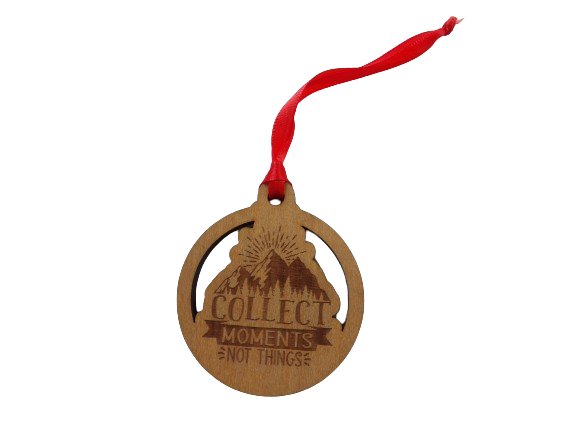 Collect Moments Not Things Mountain Range Wooden Christmas Tree Ornament