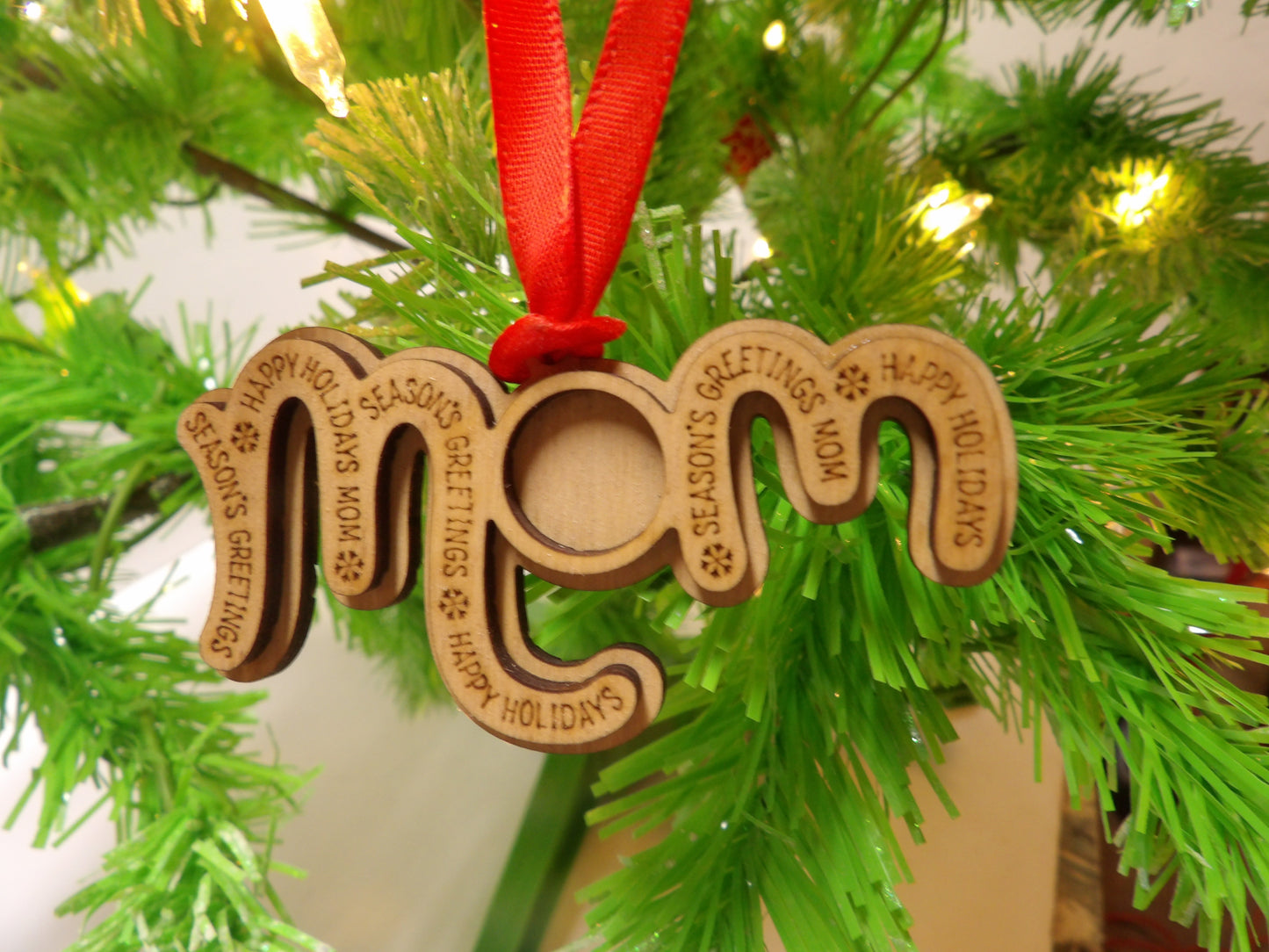Two Layer Mom Wooden Christmas Tree Ornament