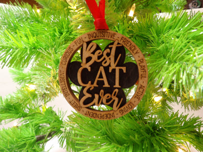 Best Cat Ever 2 Layer Wooden Christmas Tree Ornament