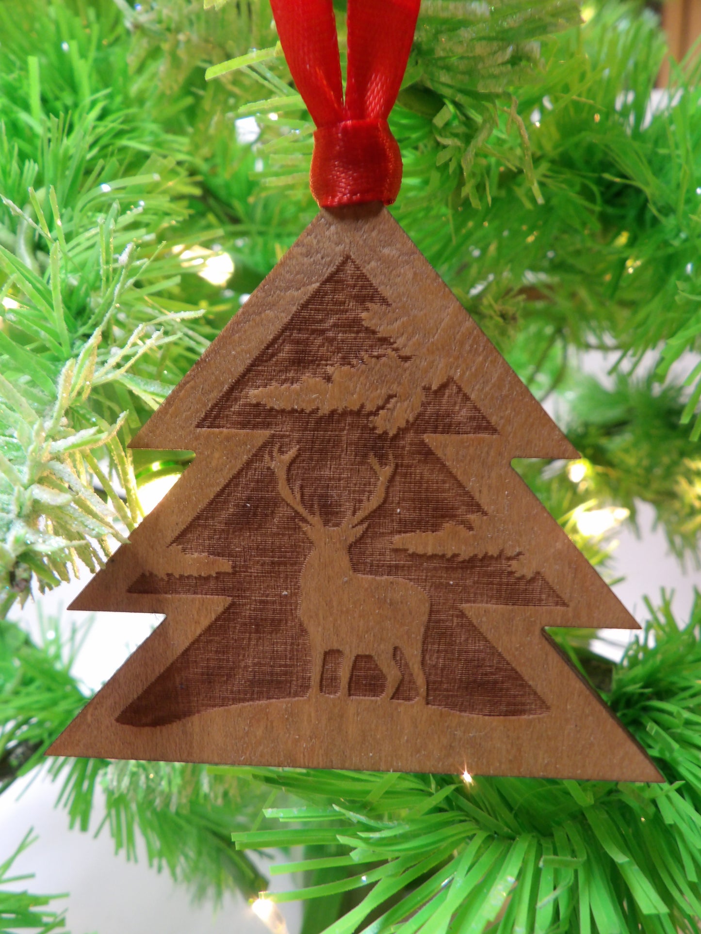 Deer in the Trees Wooden Christmas Tree Ornament