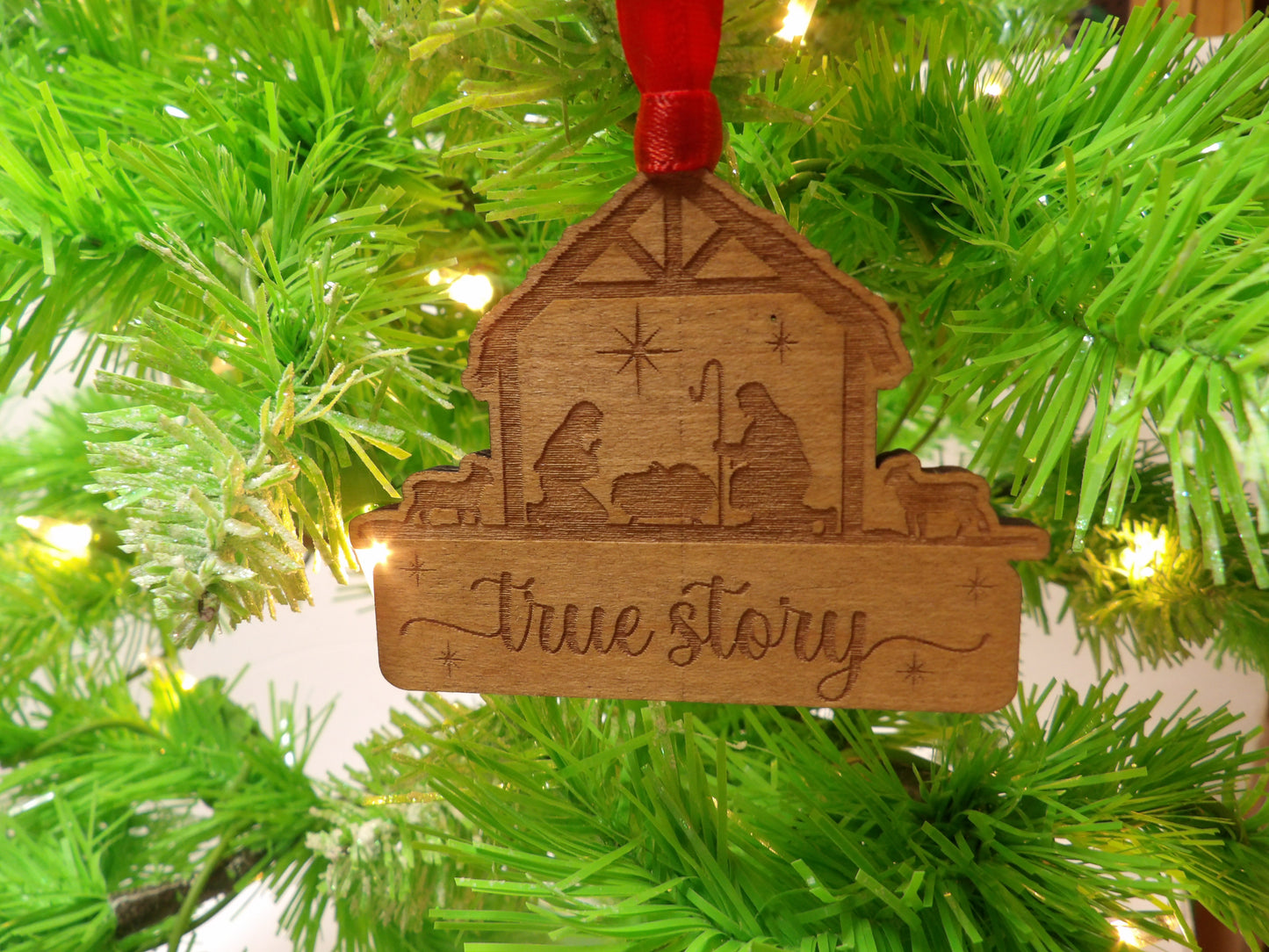 True Story Nativity Scene Wooden Christmas Tree Ornament