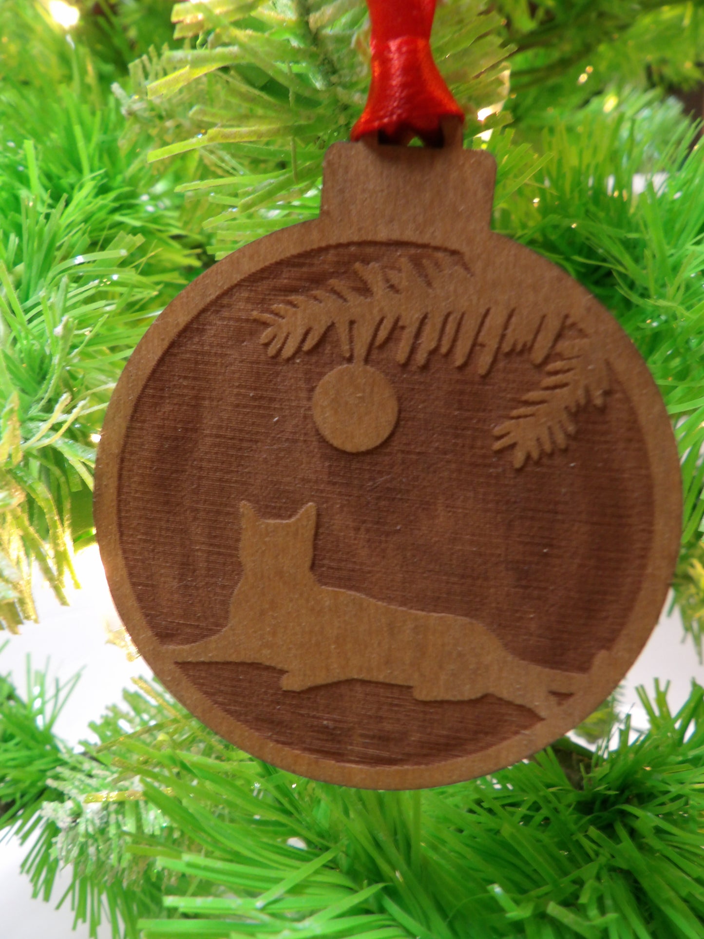 Cat Under the Christmas Tree Wooden Christmas Tree Ornament