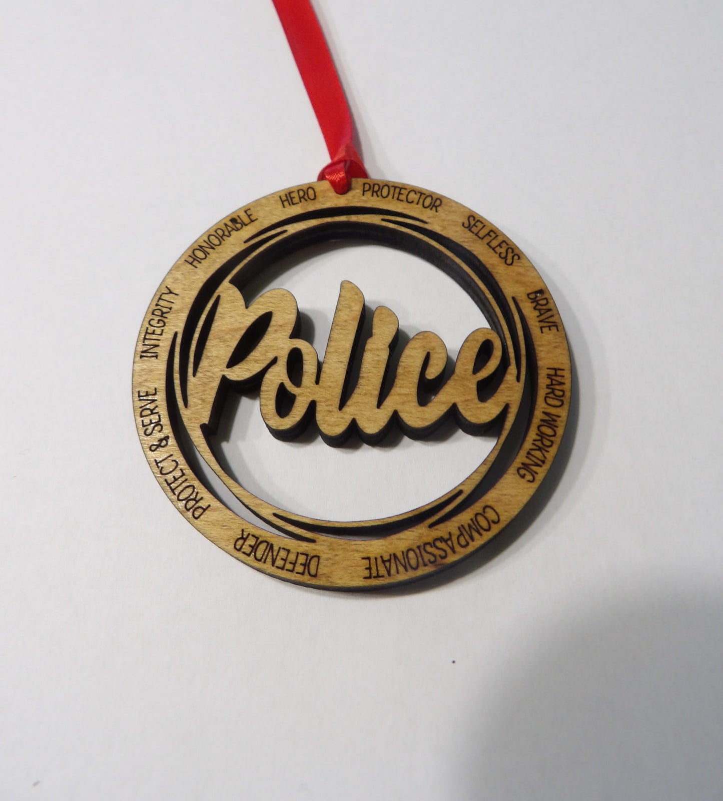 Police One Layer Wooden Christmas Tree Ornament
