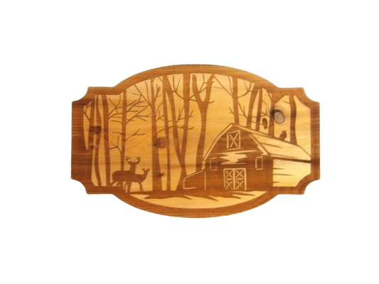 Deer at the Barn in the Forest Wooden Home Decor Sign