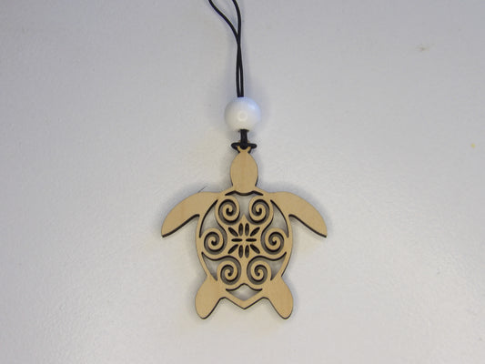 The Graceful Guardian: Sea Turtle Wooden Rear View Mirror Car Charm