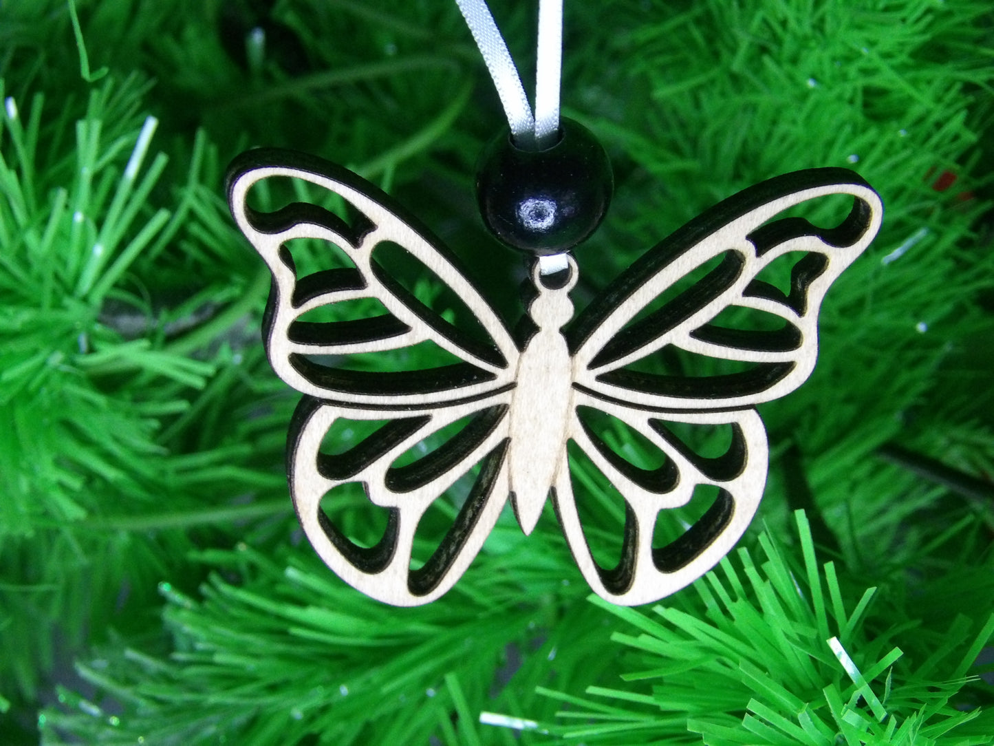 Spiritual Transformation: Memorial Butterfly Wooden Christmas Tree Ornament